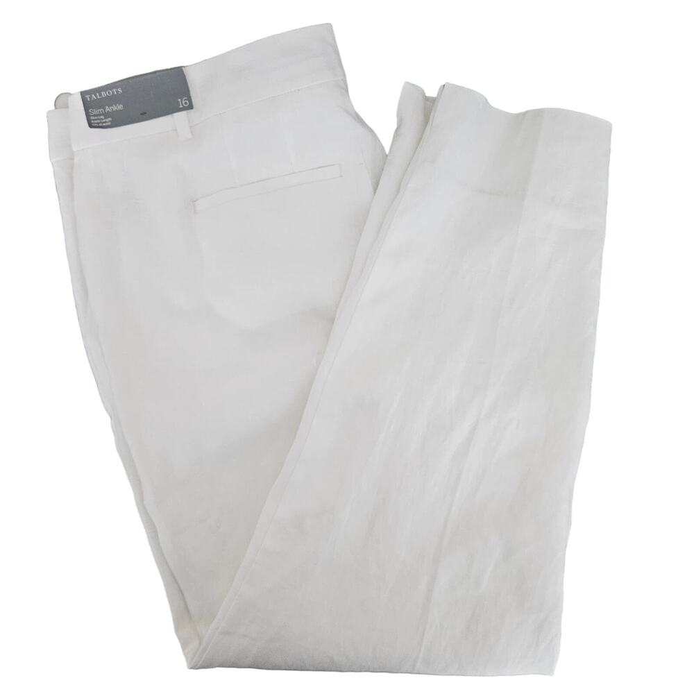 Talbots Slim Ankle White Linen Pants Full Lining | Women's Plus Size‎ 16